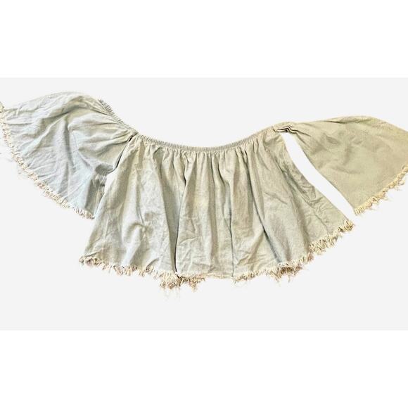 Fashion Nova 2XL Denim Fringe Off-the-Shoulder‎ Distressed Crop Top – Blue - Picture 8 of 10